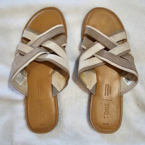 TOMS Val Desert Taupe Suede Crisscross Strap Open Toe Sandals Size 7.5 - Picture 1 of 4